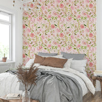 Romantic floral and bird wallpaper mural

