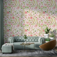 Secret garden wall mural with soft flowers

