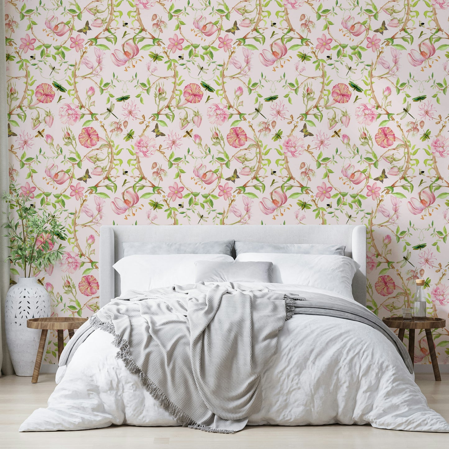 Soft pastel garden wallpaper for interiors

