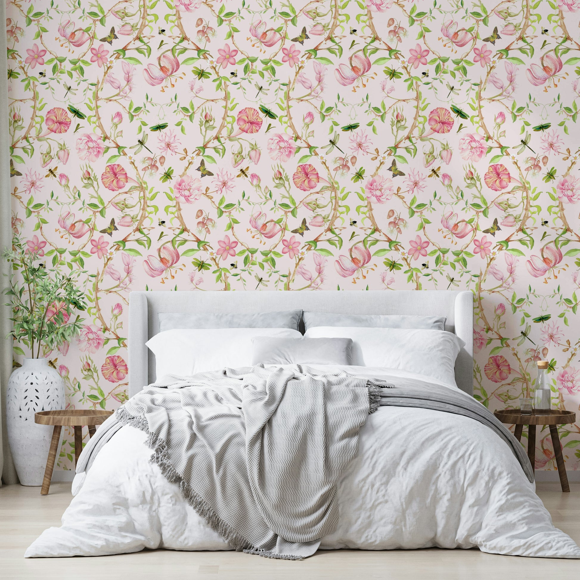 Soft pastel garden wallpaper for interiors

