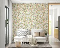 Enchanted floral mural in soft pastel tones

