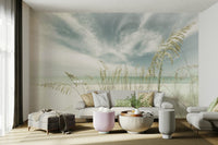 Vintage coastal wall art with a quiet shoreline view.

