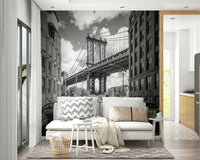 Iconic NYC mural with detailed view of the Manhattan Bridge.

