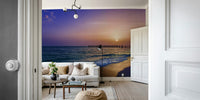 Peaceful tropical mural of Gasparilla Island in golden hour.

