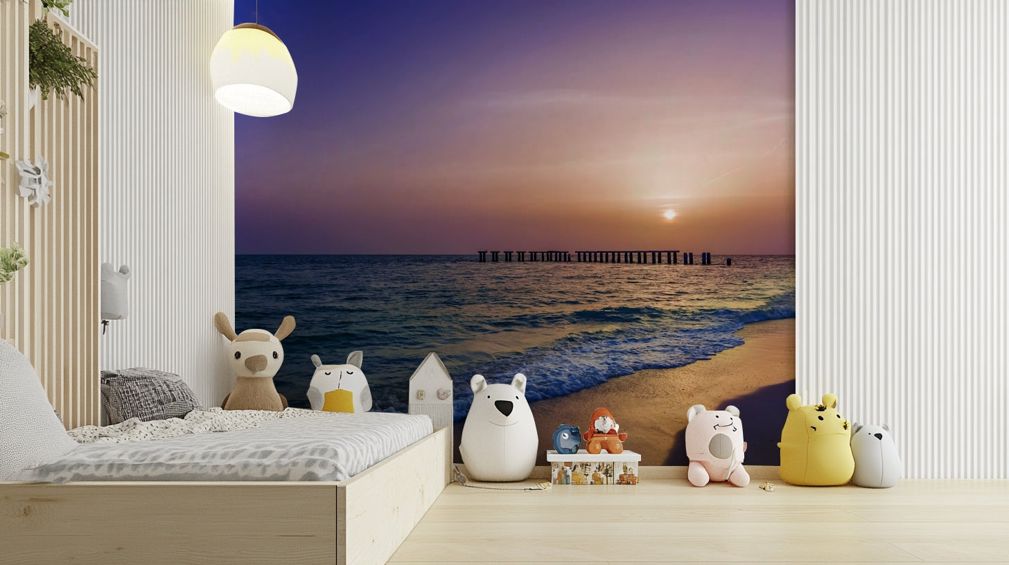 Tropical beach mural capturing Gasparilla Island at dusk.

