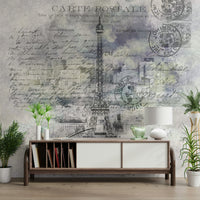 Eiffel Tower and urban skyline mural with a graphic twist.

