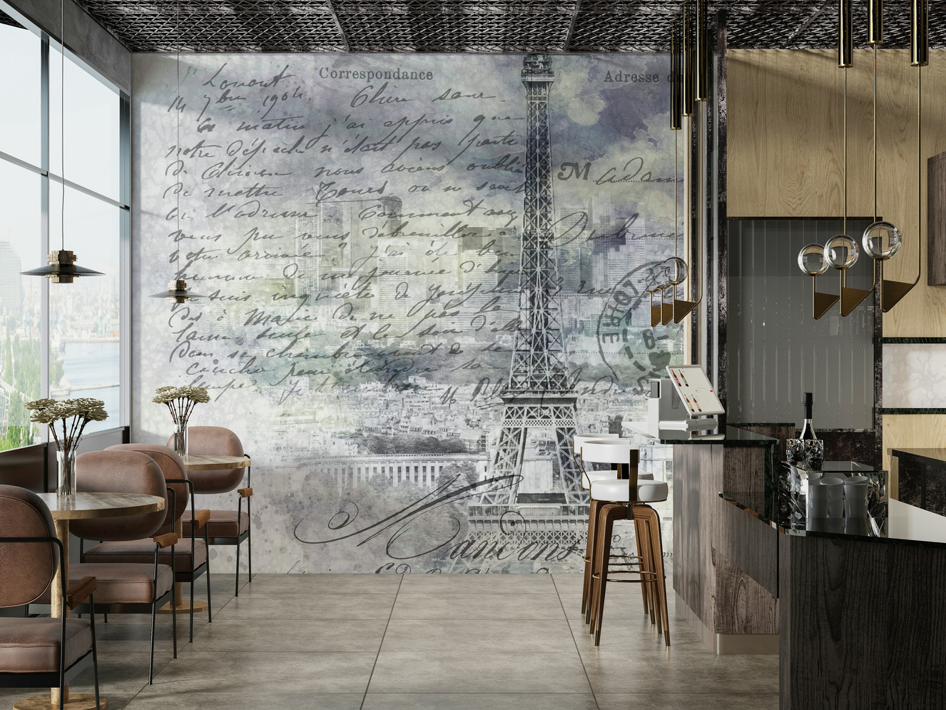 Collage mural overlooking Paris from Montparnasse Tower.

