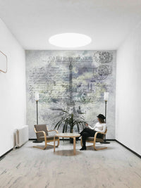 Artistic collage wall mural of Paris cityscape panorama.

