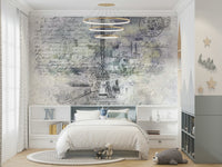 Scenic wall mural showing panoramic Paris in artistic collage.

