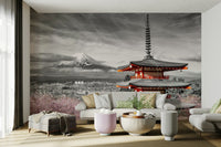 Dramatic colorkey effect mural highlighting spring in Japan.

