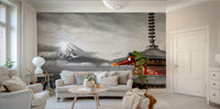 Wall mural of Mount Fuji and Chureito Pagoda in cherry blossom bloom.

