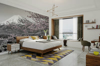 Japanese mural featuring Chureito Pagoda and cherry trees in spring.

