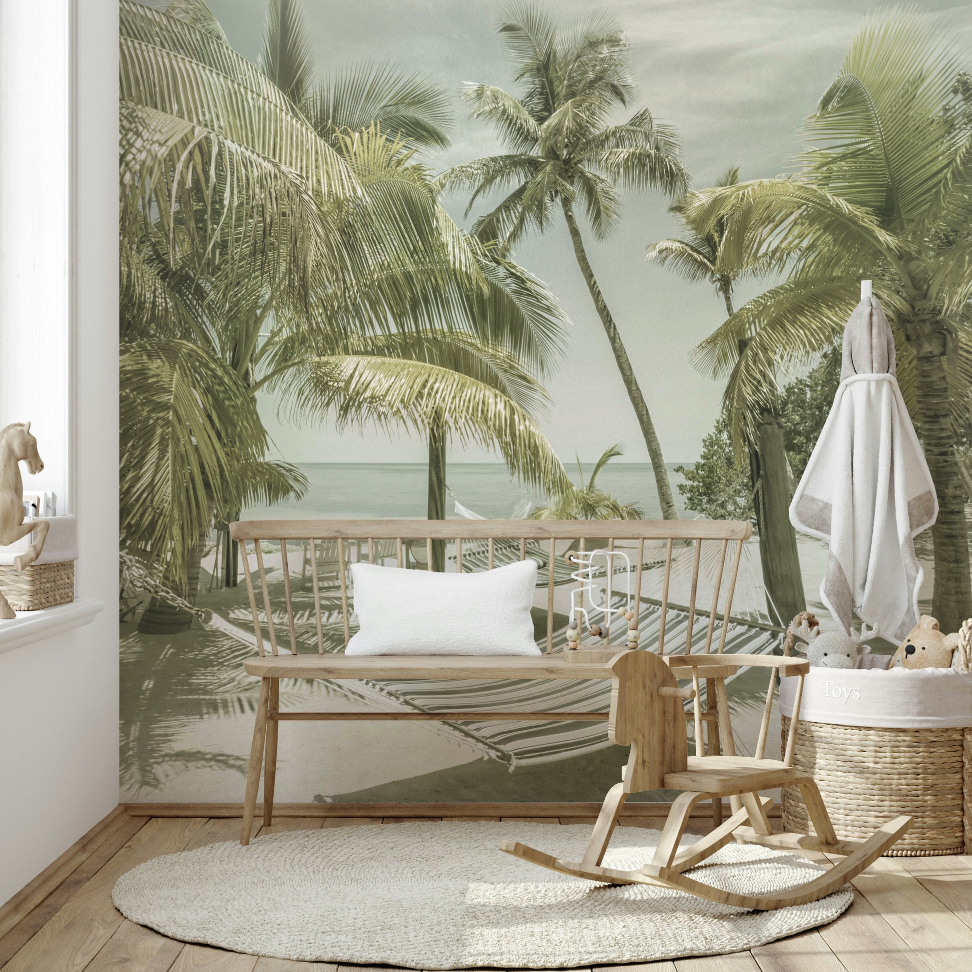 Coastal vintage mural evoking a heavenly place in Florida.

