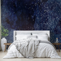 Bold cobalt galaxy wall art for living rooms.

