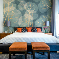 Detailed cyanotype leaf wall mural for interiors

