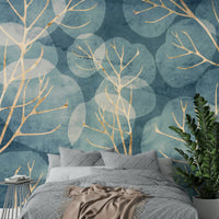 Midwinter leaf wall mural in striking cyanotype

