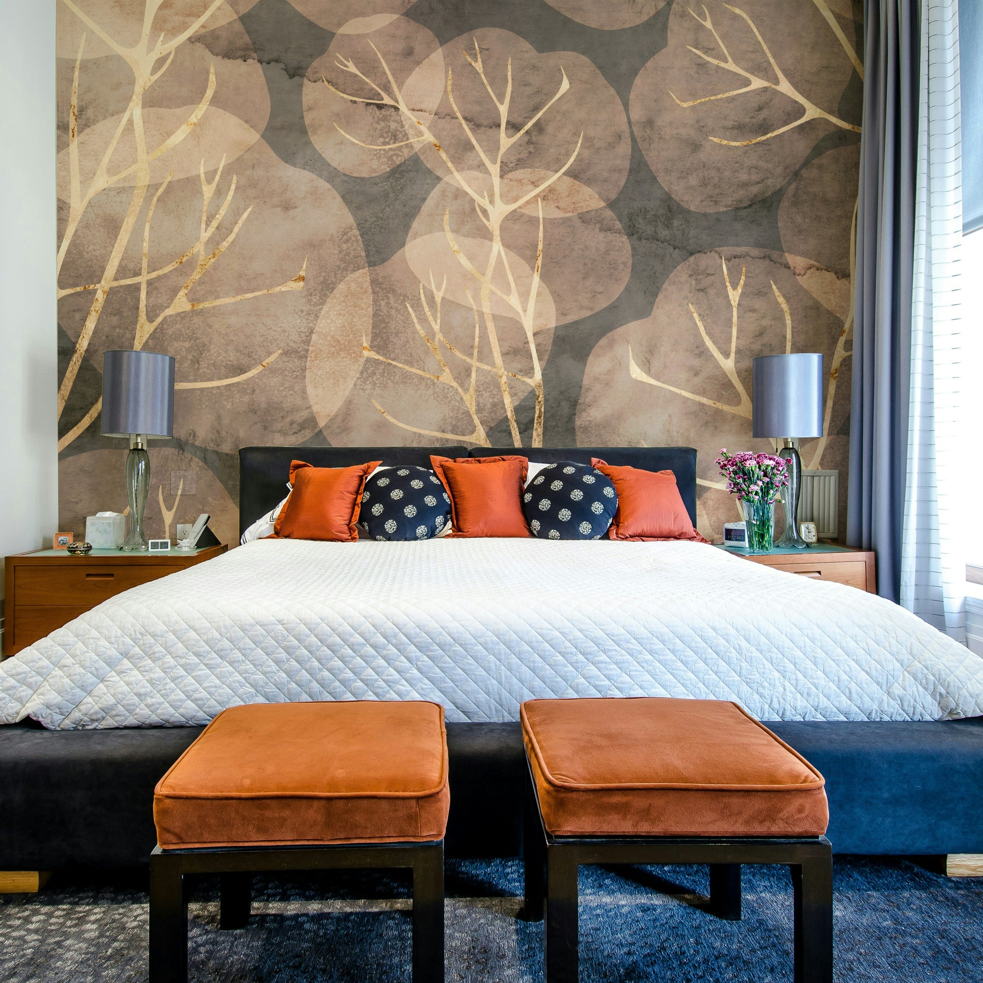 Artistic sepia leaf mural for modern home decor

