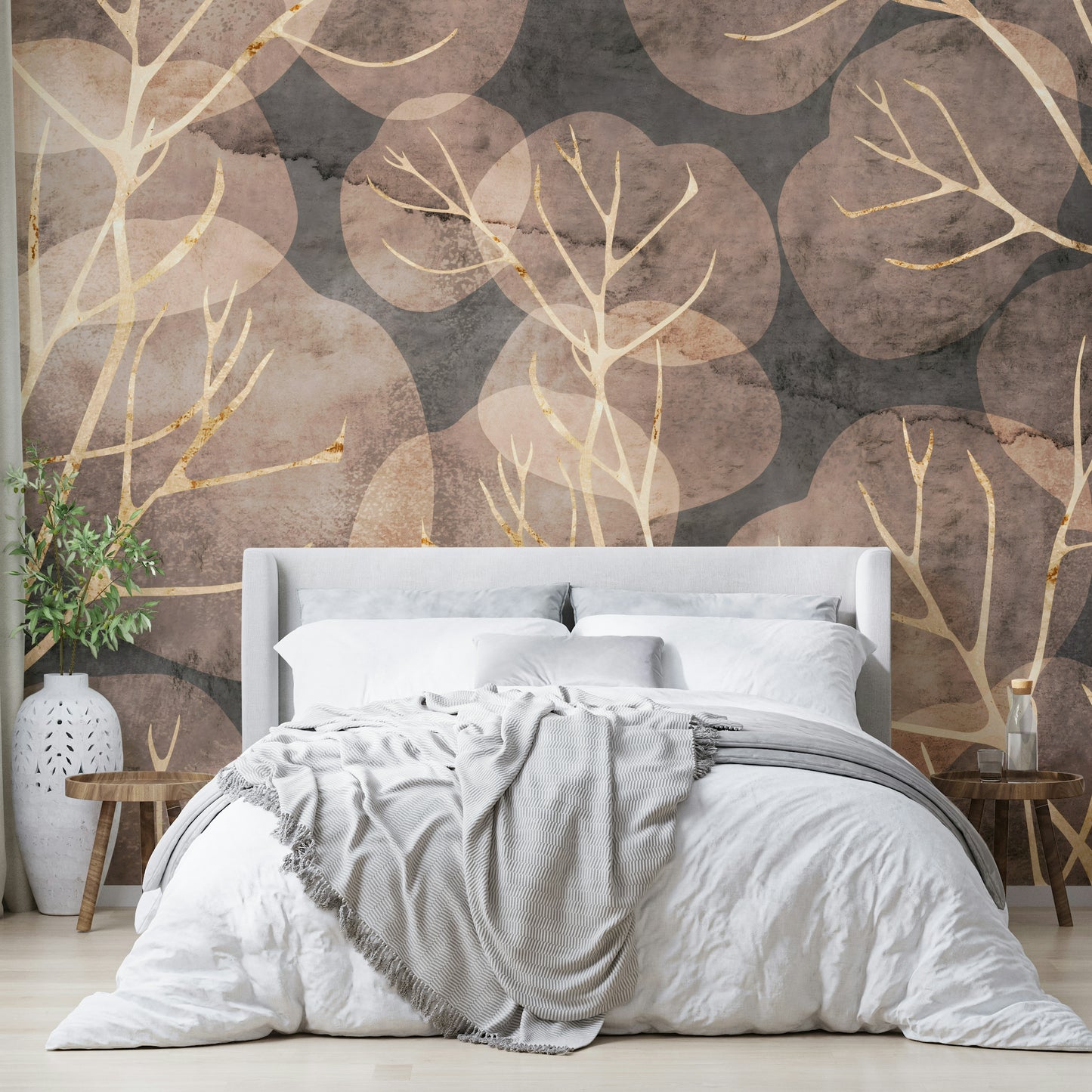 Nature-inspired sepia Midwinter Leaf mural for walls

