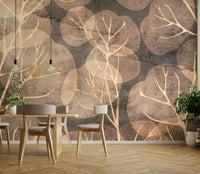 Elegant sepia leaves wall design for living rooms

