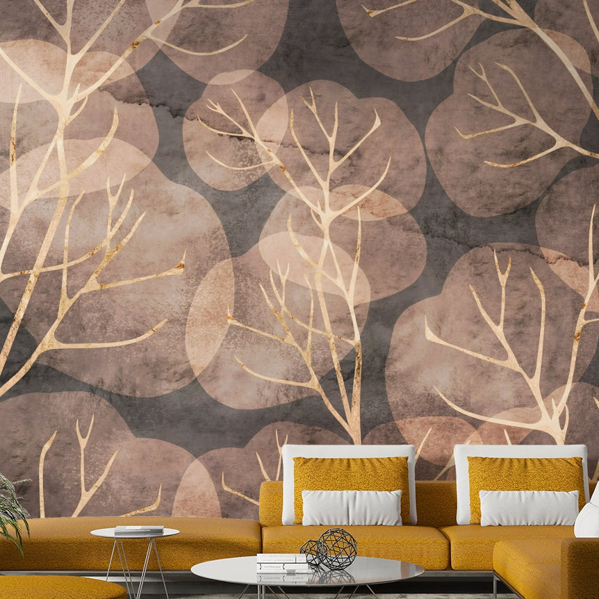 Sepia leaf Midwinter mural for rustic home styling

