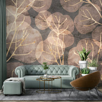 Midwinter Leaf wall mural in warm sepia shades

