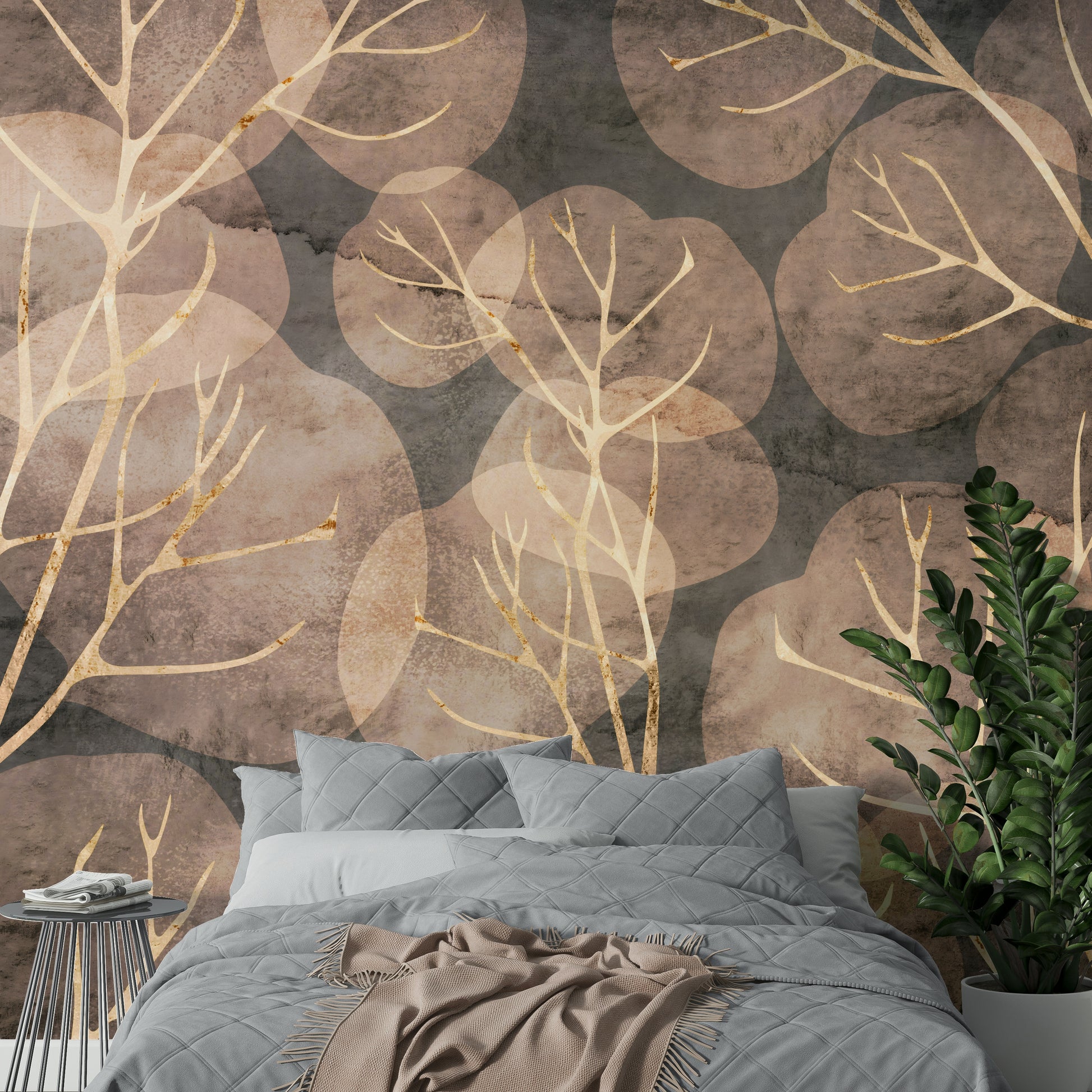 Sepia Midwinter Leaf Wall Mural for elegant rooms

