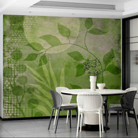 Modern mixed media art featuring greenery mural design.

