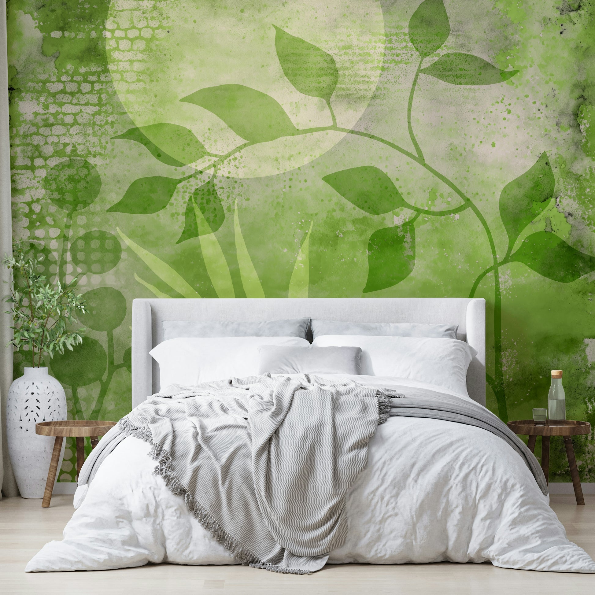 Beautiful abstract greenery mural for home decor.


