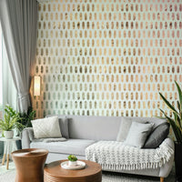Stunning soft white mural with iridescent oval accents.


