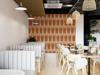 Stylish wine cellar wallpaper with geometric patterns.

