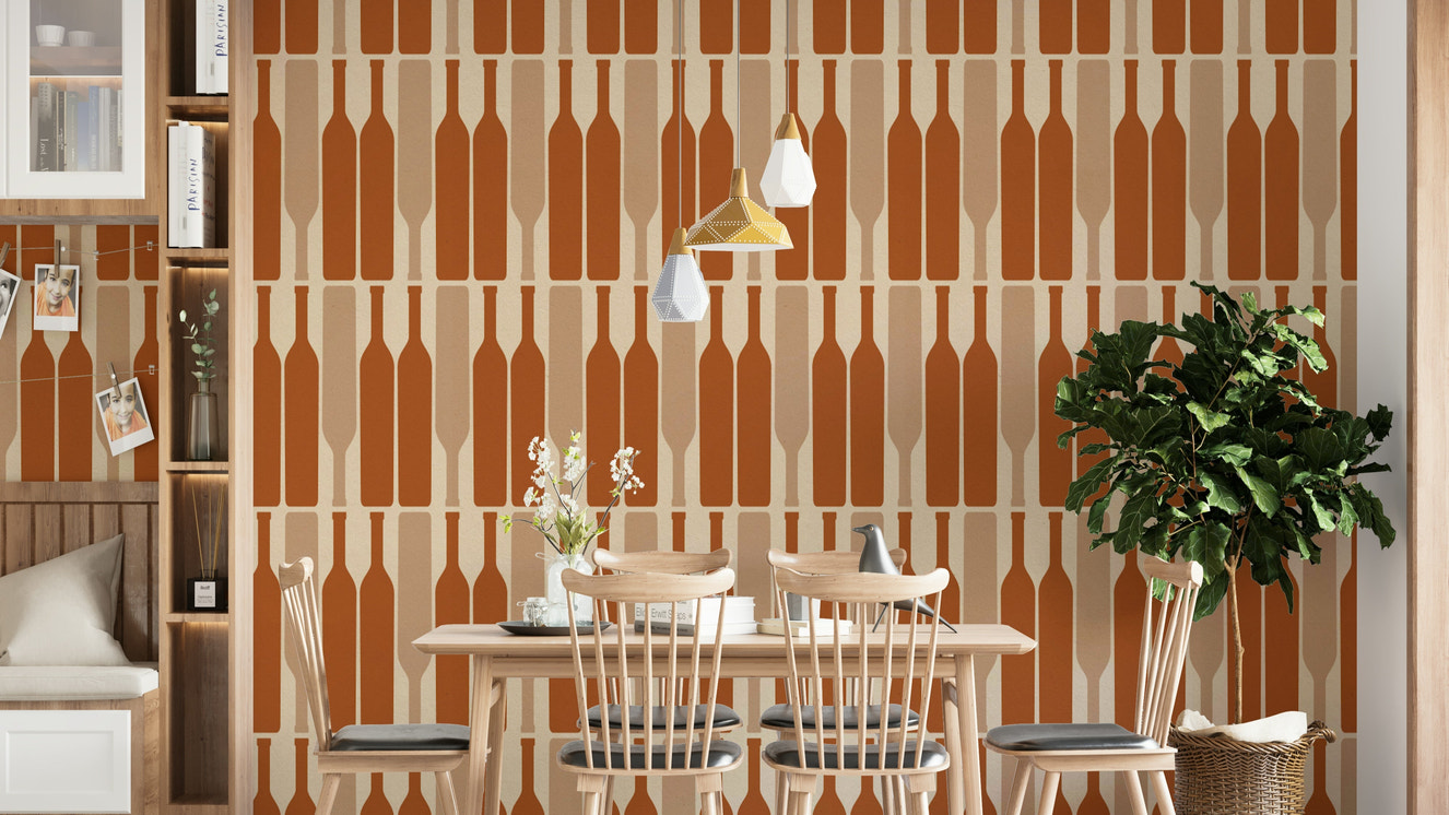 Chic wine cellar wallpaper with modern geometric style.

