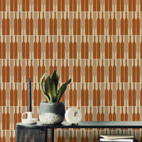 Geometric wallpaper for a trendy wine cellar look.

