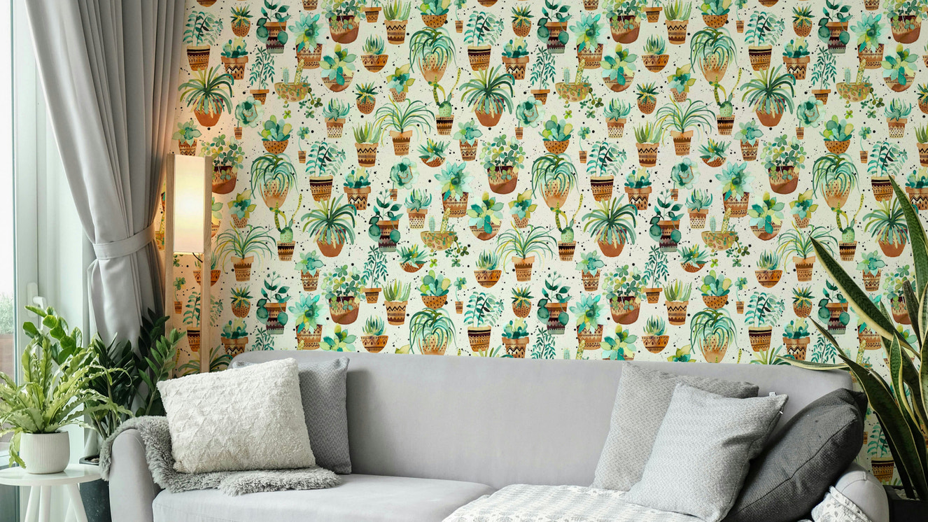 Modern succulent plants wallpaper for home decor.

