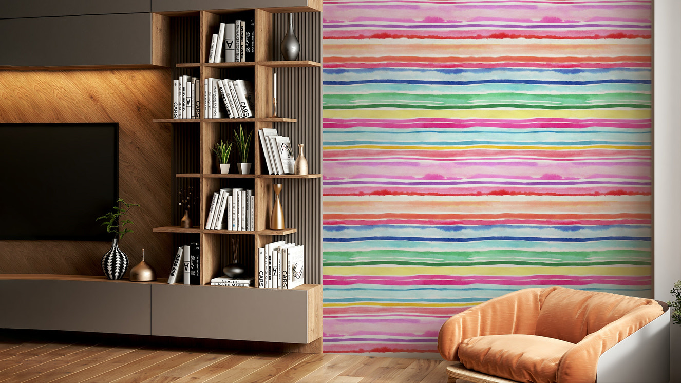 Happy stripes wallpaper in bold summer colors

