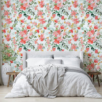 Coral Oleander floral wallpaper for interiors

