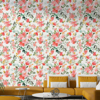 Bright Summer Oleander floral coral wallpaper

