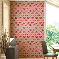 Pink lips wallpaper with kiss print design

