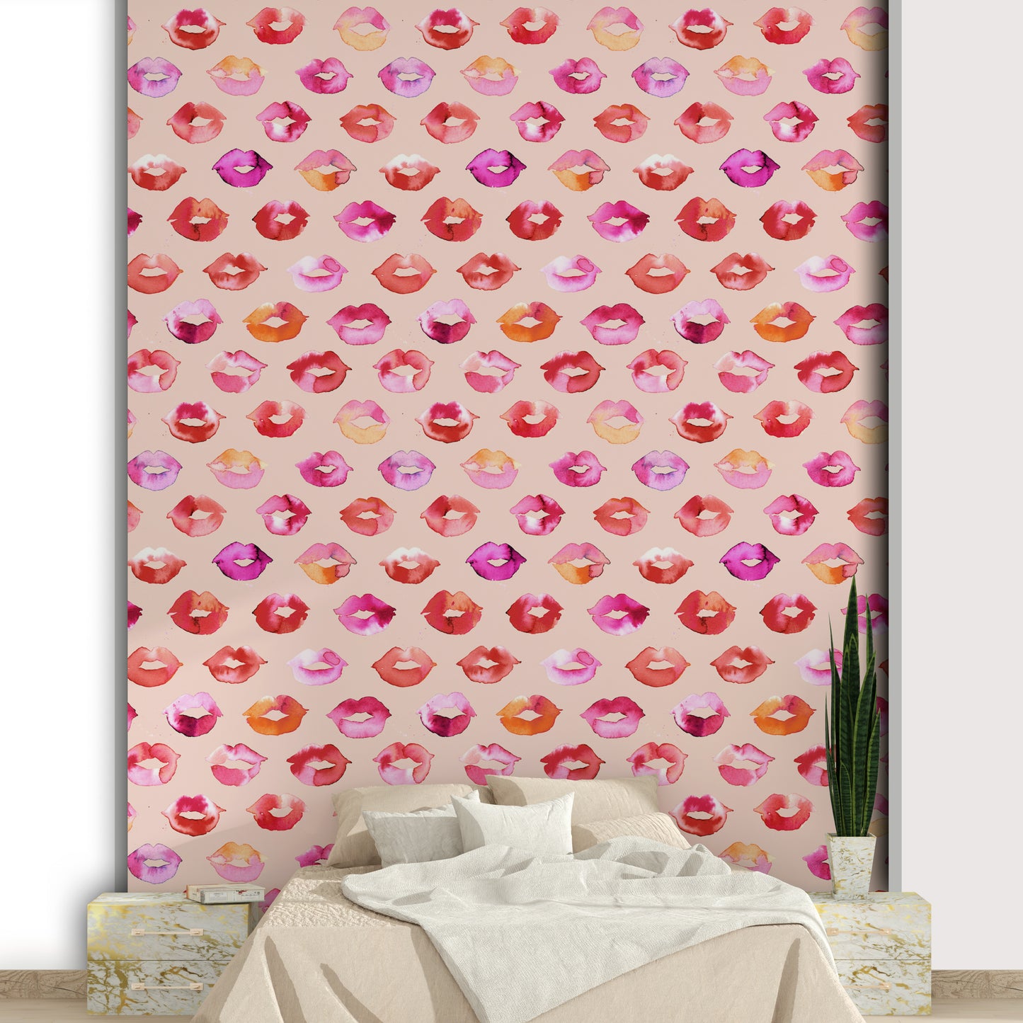 Pink lipstick kiss design for modern interiors

