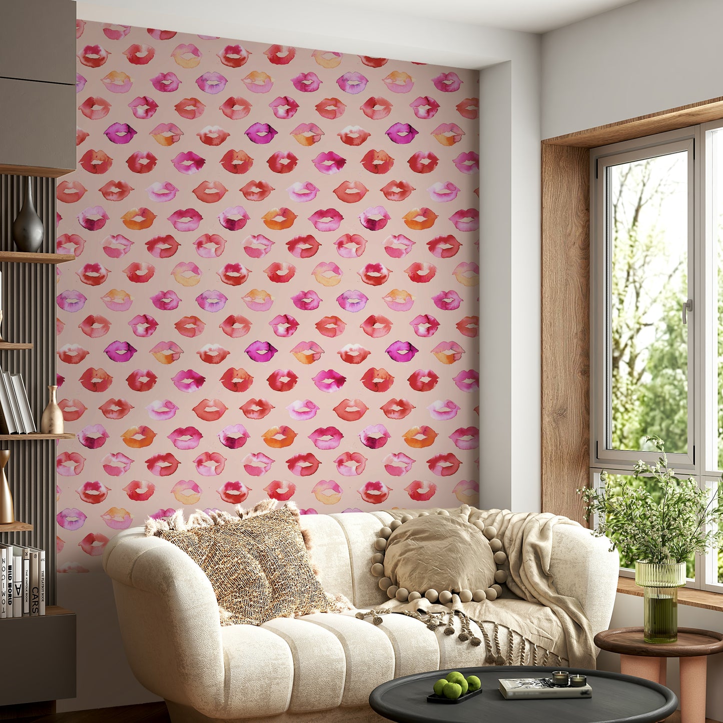 Cute pink lips wallpaper for stylish walls

