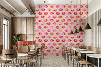 Love-themed mural with sweet pink lip patterns

