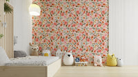 Artistic tropical flowers wall design in soft colors


