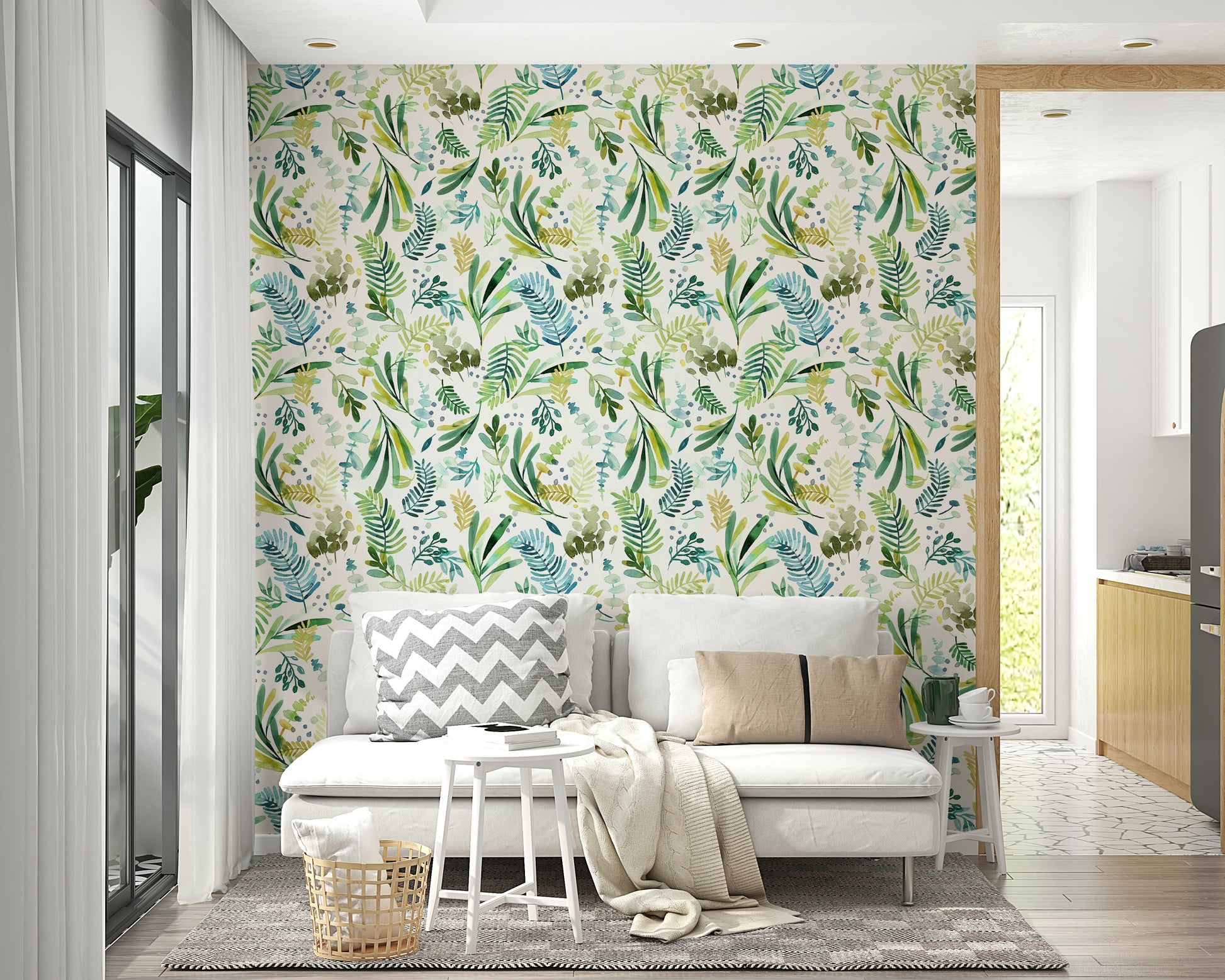 Tuscany olive leaf wallpaper in green tones

