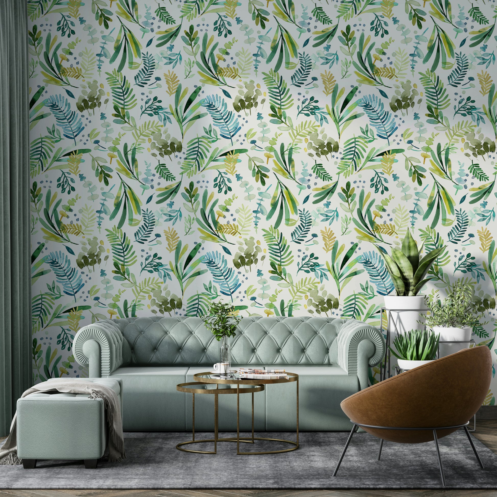 Nature-inspired wall mural with olive branches

