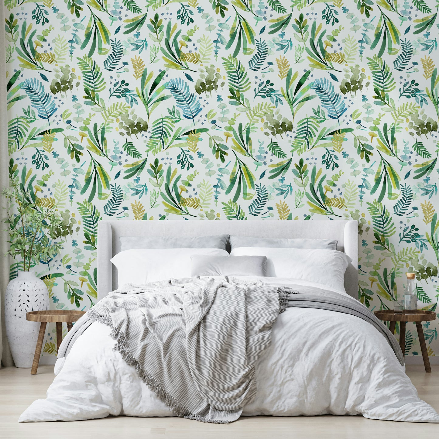 Elegant olive leaf wallpaper for kitchen or dining

