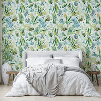Elegant olive leaf wallpaper for kitchen or dining

