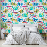 Vibrant marine life wall mural with Hawaiian vibe

