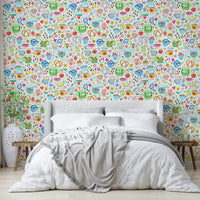 Vintage kitchen wallpaper with food illustrations

