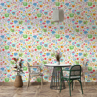 Illustrated vintage kitchen wallpaper for eateries

