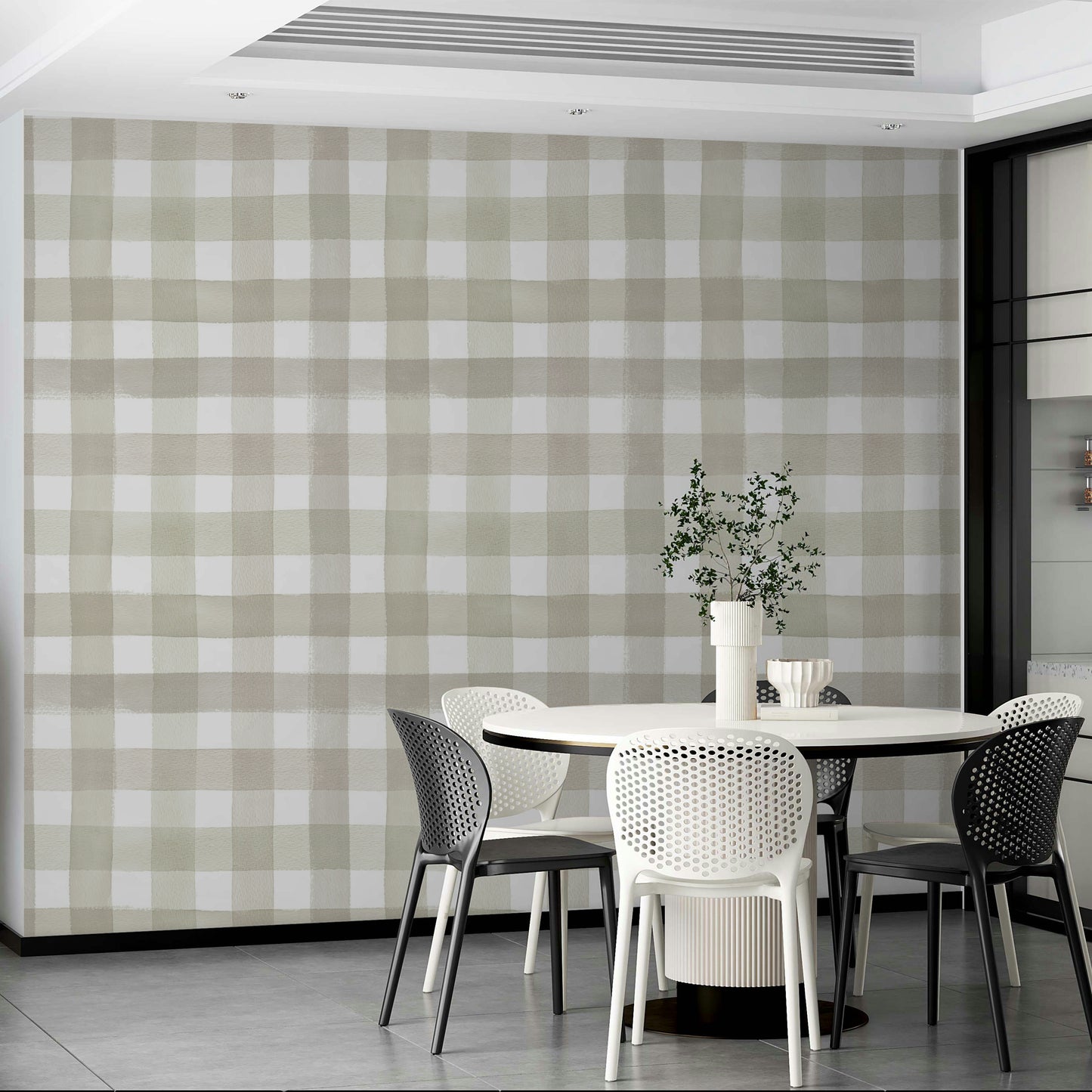 Classic gingham wallpaper in earthy beige tones

