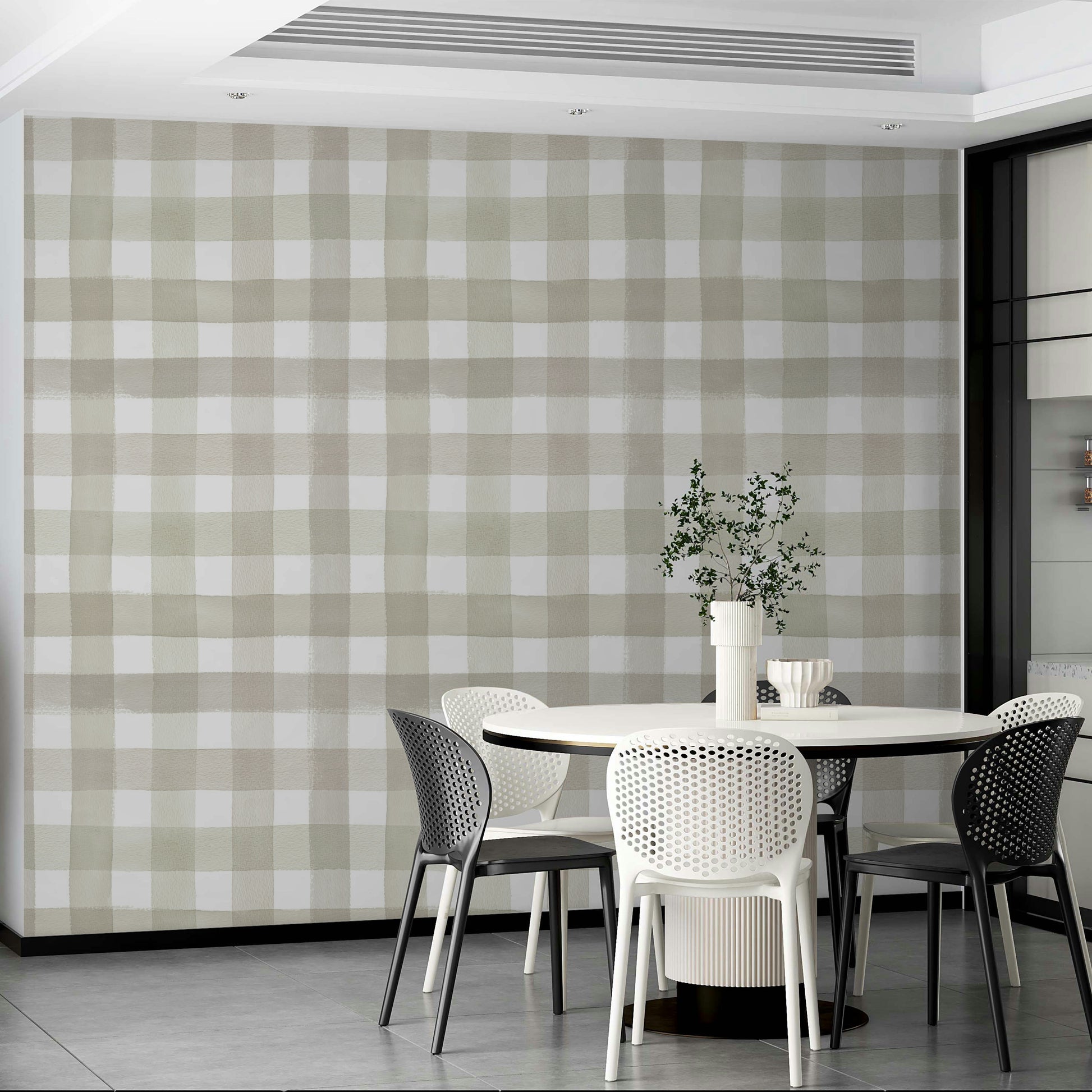 Classic gingham wallpaper in earthy beige tones

